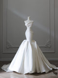 Niulatu Mermaid Strapless Ivory Satin Wedding Dresses Brides Dress S3860