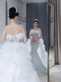 Niulatu Mermaid Strapless Neckline Long Sequin Feathers Long Wedding Dresses Brides Dress S3861