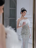 Niulatu Mermaid Strapless Neckline Long Sequin Feathers Long Wedding Dresses Brides Dress S3861