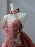 Niulatu Mermaid High Neckline Velvet Long Prom Dresses Evening Gowns S3862