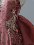 Niulatu Mermaid High Neckline Velvet Long Prom Dresses Evening Gowns S3862