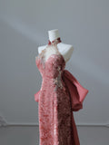 Niulatu Mermaid High Neckline Velvet Long Prom Dresses Evening Gowns S3862