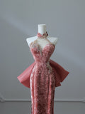 Niulatu Mermaid High Neckline Velvet Long Prom Dresses Evening Gowns S3862
