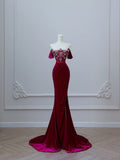 Niulatu Mermaid Off The Shoulder Burgundy Long Prom Dresses Evening Gowns S3863