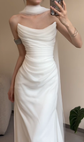 Niulatu Mermaid Strapless Satin Pleated Long Wedding Dresses HZ1110