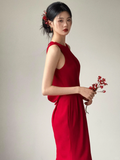 Niulatu Mermaid Red Satin Backless Satin Long Bridesmaid Dress HZ1110