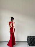 Niulatu Mermaid Red Satin Backless Satin Long Bridesmaid Dress HZ1110