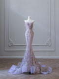 Niulatu Mermaid Off The Shoulder Lilac Sequin Long Prom Dresses Evening Gowns S3866