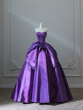 Niulatu Ball Gown Strapless Grape Satin Long Prom Dresses Evening Gowns S3867