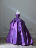 Niulatu Ball Gown Strapless Grape Satin Long Prom Dresses Evening Gowns S3867