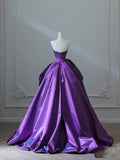 Niulatu Ball Gown Strapless Grape Satin Long Prom Dresses Evening Gowns S3867