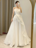 Niulatu Simple A Line Strapless Satin Long Wedding Dresses HZ1110