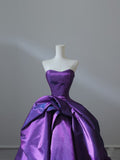 Niulatu Ball Gown Strapless Grape Satin Long Prom Dresses Evening Gowns S3867