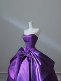Niulatu Ball Gown Strapless Grape Satin Long Prom Dresses Evening Gowns S3867