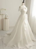 Niulatu Simple A Line Strapless Satin Long Wedding Dresses HZ1110