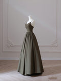Niulatu A Line Spaghetti Straps Satin Long Prom Dresses Evening Gowns S3868