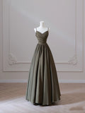 Niulatu A Line Spaghetti Straps Satin Long Prom Dresses Evening Gowns S3868