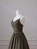 Niulatu A Line Spaghetti Straps Satin Long Prom Dresses Evening Gowns S3868