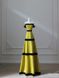 Niulatu A Line Strapless Satin Yellow Long Prom Dresses Evening Gowns S3869