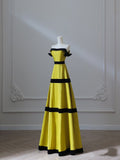 Niulatu A Line Strapless Satin Yellow Long Prom Dresses Evening Gowns S3869
