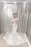 Niulatu Mermaid Off The Shoulder Tulle Lace Applique Long Wedding Dresses HZ1110