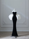 Niulatu Mermaid Sweetheart Black Velvet Long Prom Dresses Evening Gowns S3870