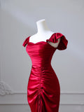 Niulatu Mermaid Red Satin High Low Prom Dresses Evening Gowns S3871