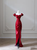 Niulatu Mermaid Red Satin High Low Prom Dresses Evening Gowns S3871
