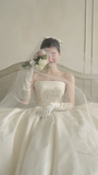 Niulatu Ball Gown Strapless Satin Lace With Veil And Gloves Long Wedding Dresses HZ1110
