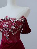 Niulatu Mermaid Off The Shoulder Burgundy Long Prom Dresses Evening Gowns S3863
