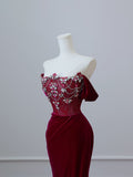 Niulatu Mermaid Off The Shoulder Burgundy Long Prom Dresses Evening Gowns S3863