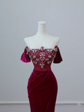 Niulatu Mermaid Off The Shoulder Burgundy Long Prom Dresses Evening Gowns S3863