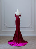 Niulatu Mermaid Off The Shoulder Burgundy Long Prom Dresses Evening Gowns S3863
