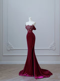 Niulatu Mermaid Off The Shoulder Burgundy Long Prom Dresses Evening Gowns S3863