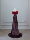 Niulatu A Line Strapless Sequin Long Prom Dresses Evening Gowns S3874
