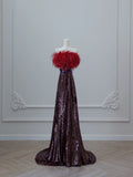 Niulatu A Line Strapless Sequin Long Prom Dresses Evening Gowns S3874