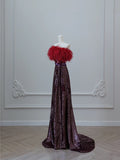 Niulatu A Line Strapless Sequin Long Prom Dresses Evening Gowns S3874
