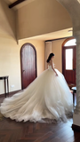 Niulatu Ball Gown Strapless Satin Tulle Applique Long Wedding Dresses HZ1110
