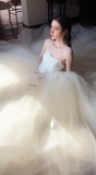 Niulatu Ball Gown Strapless Satin Tulle Applique Long Wedding Dresses HZ1110