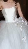 Niulatu Ball Gown Strapless Satin Tulle Applique Long Wedding Dresses HZ1110