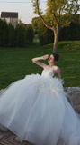 Niulatu Elegant Ball Gown Strapless Satin Tulle Long Wedding Dresses HZ1110