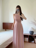 Niulatu Simple A Line Halter Satin Long Bridesmaid Dress HZ1110