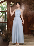 Niulatu Simple A Line Halter Satin Long Bridesmaid Dress HZ1110