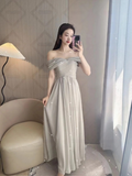 Niulatu Simple A Line Off The Shoulder Chiffon Long Bridesmaid Dress HZ1110