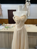 Niulatu A Line Spaghetti Straps Light Champagne Chiffon Long Bridesmaid Dress HZ1110