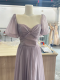 Niulatu A Line Lilac Chiffon Long Bridesmaid Dress HZ1110