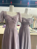 Niulatu A Line Lilac Chiffon Long Bridesmaid Dress HZ1110