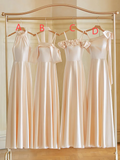 Niulatu Champagne A Line Satin Long Bridesmaid Dress HZ1110