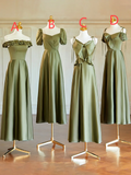 Niulatu Green Elegant A Line Satin Long Bridesmaid Dress HZ1110