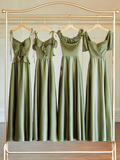 Niulatu Green Elegant A Line Satin Long Bridesmaid Dress HZ1110